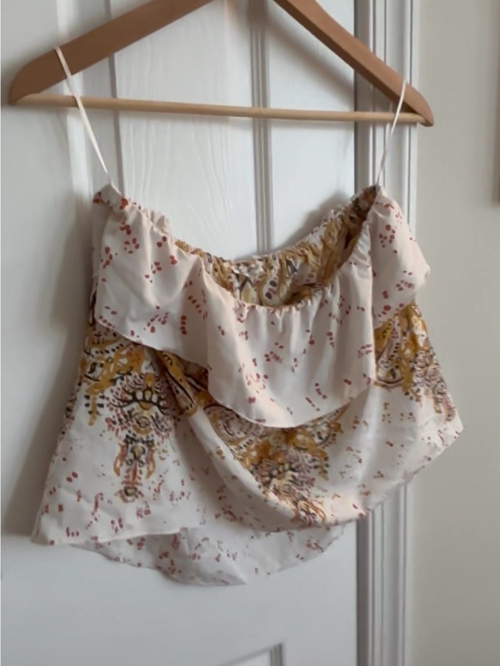 Free People Cream Floral Ruffle Strapless Camisole